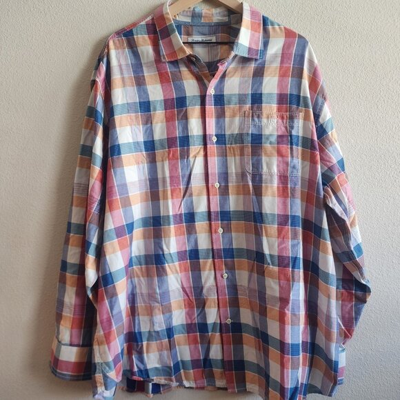 Tommy Bahama Shirt Mens 2XL Multicolor Plaid Button Up Long Sleeve Cotton Tencel - Picture 1 of 12